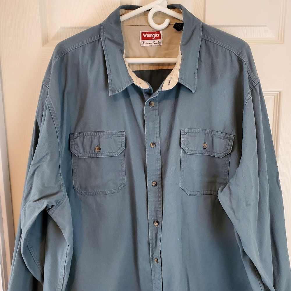 Men's Wrangler Light Blue/Grey Button Up Shirt - Picture 4 of 13